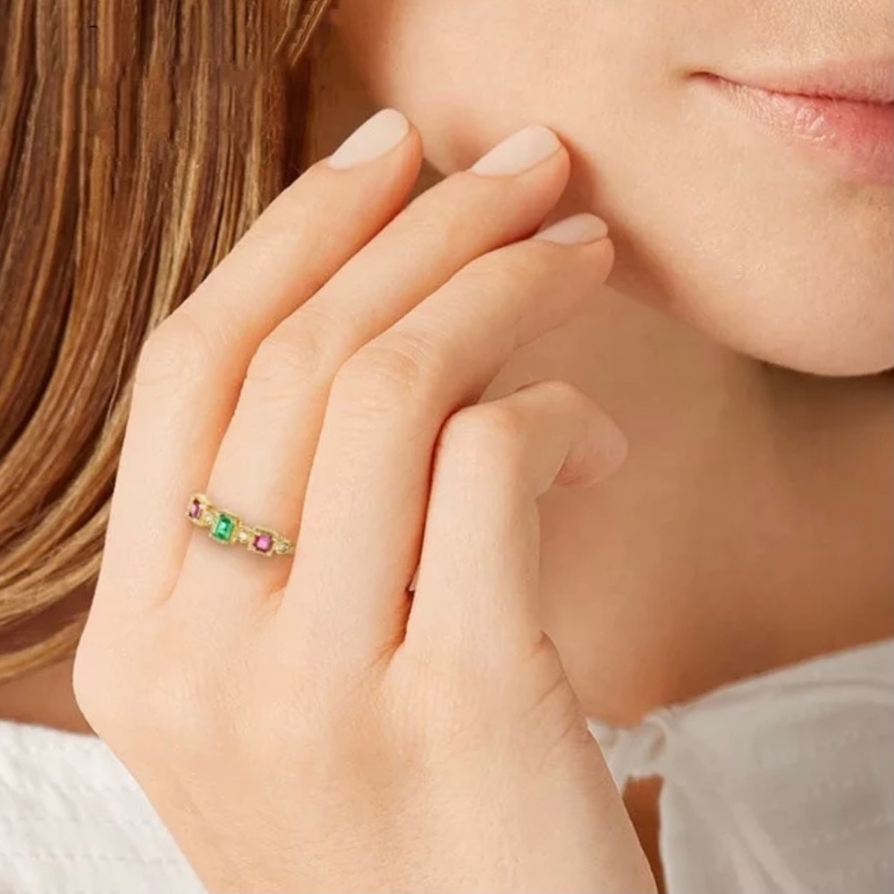 Green Emerald Ruby Princess Crystal CZ Gold Ring 6